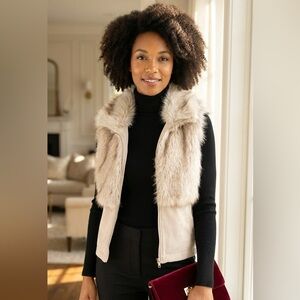 Khaki Faux Fur Zip Vest Jacket | Sleeveless Cropped | Fall/Winter